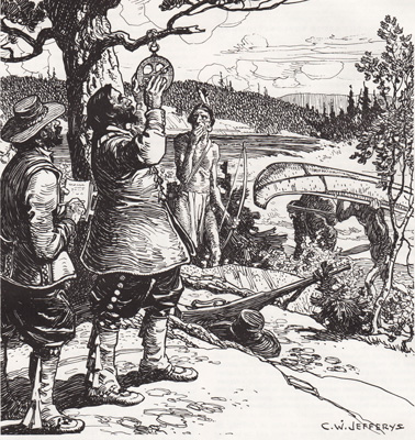 CHAMPLAIN TAKING AN OBSERVATON WITH THE ASTROLABE, ON THE OTTAWA, 1613